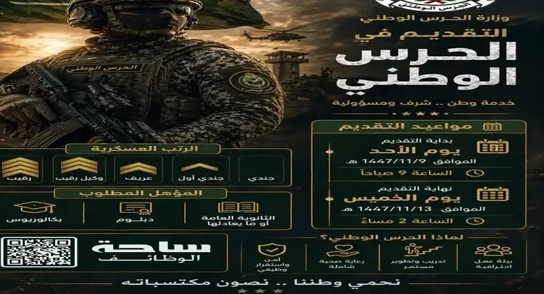 ابدأ الآن.. التقديم على الحرس الوطني 1447 عبر الرابط الرسمي وفرص وظيفية مميزة